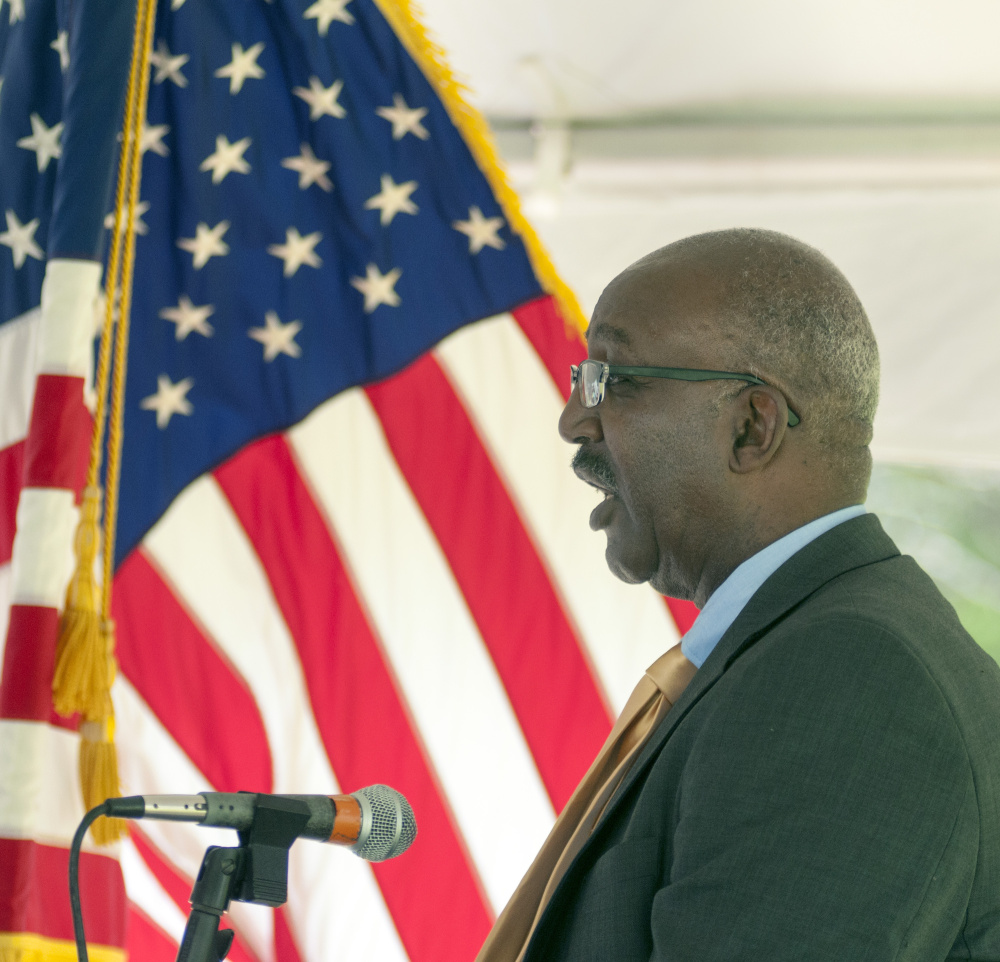 Staff photo by Joe Phelan
Bill Burney, field officer director for the U.S. Department of Housing and Urban Development, speaks before ground breaking on Friday at VA Maine Healthcare Systems-Togus.