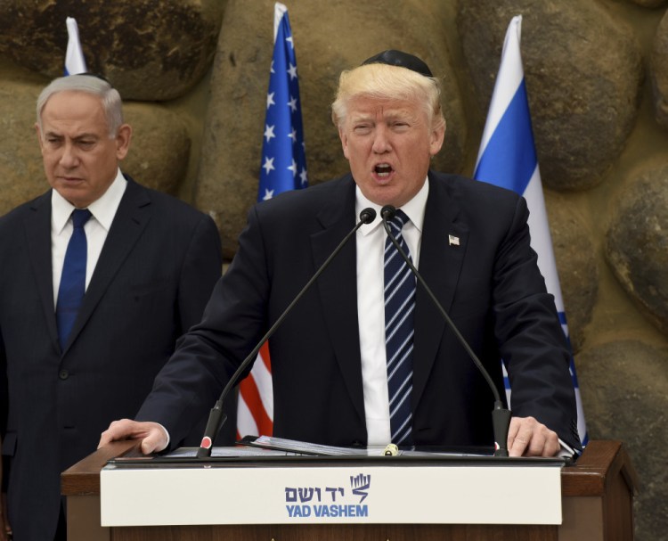 President Trump gives a speech at the Yad Vashem Holocaust Museum in Jerusalem, Israel, on Tuesday.