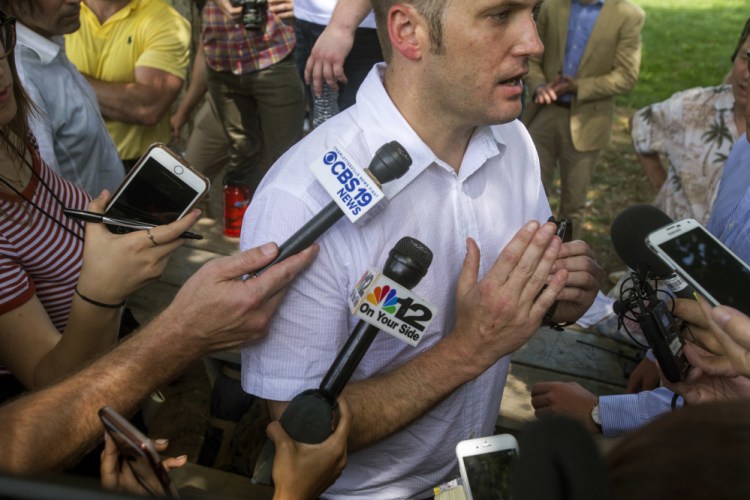 White nationalist Richard Spencer gives remarks after a white nationalist rally was declared an unlawful assembly on Saturday in Charlottesville, Va. The group had gathered to protest plans by the city of Charlottesville to remove a statue of Confederate Gen. Robert E. Lee.