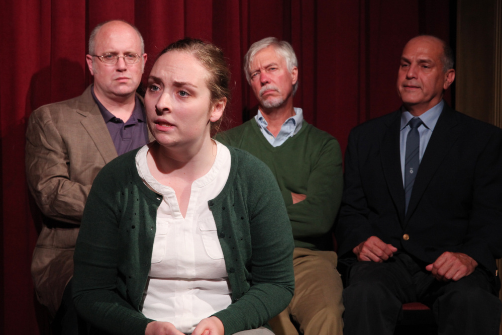 Signer Alison Prior testifies at trial in the median strip controversy, along with Police Chief Sauschuck and others Eric Darrow Worthley, Mary Randall, Nick P. Soloway, Tom Handel