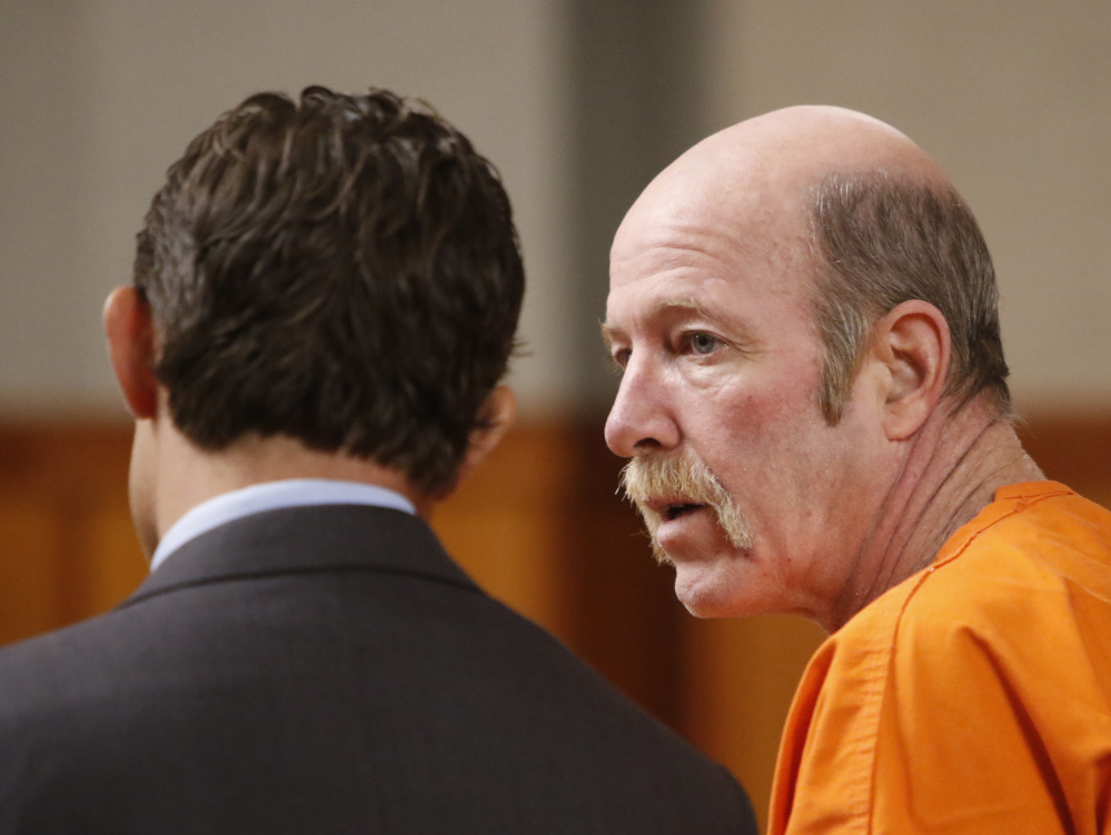 Patrick Murphy confers with his attorney, David Bobrow, during Murphy's sentencing hearing Friday at the Cumberland County Courthouse. Bobrow said after the hearing that Murphy "will use his opportunity while he’s incarcerated to engage in significant treatment and deal with his battles with alcoholism."