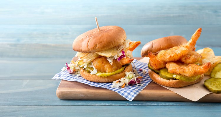 SeaPak’s Beer Battered Shrimp Sandwiches with Malt Vinegar Slaw