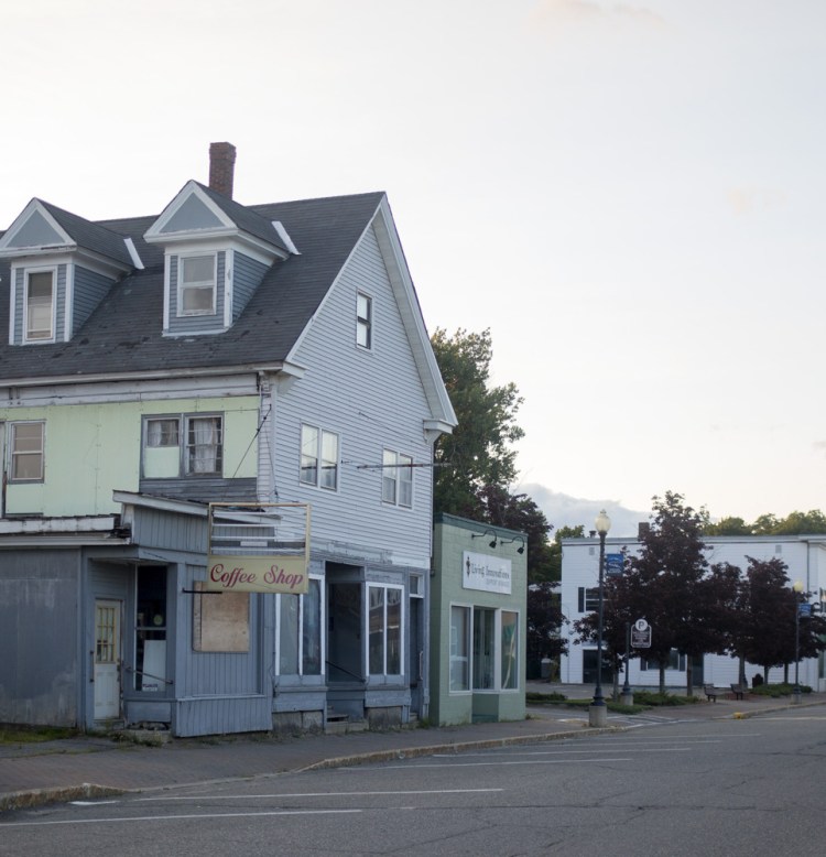 Downtown Millinocket on a Wednesday evening. The town has suffered economically since the mill closures.