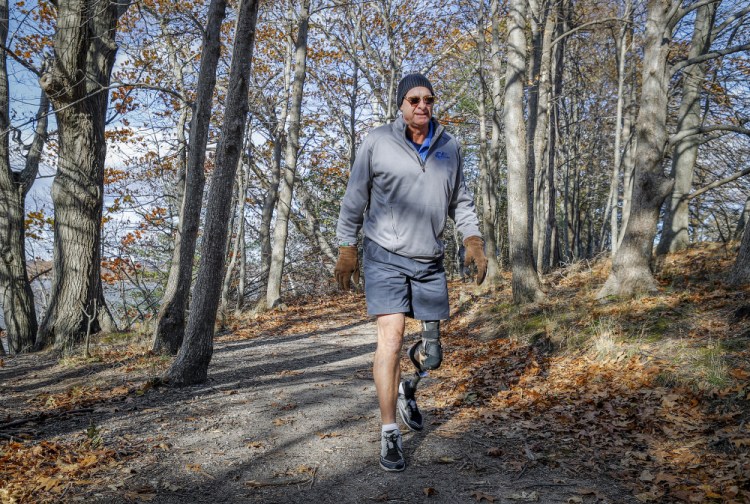 John LeMieux, president of the Amputee Association of Maine, visits Mackworth Island in Falmouth last week. "It sounds like other states have attacked (access) in a much more direct way than Maine has," says the 58-year-old, who lost his left leg to cancer in 2012. One suggestion: A Maine state universal outdoor access website. "How sweet would that be?"