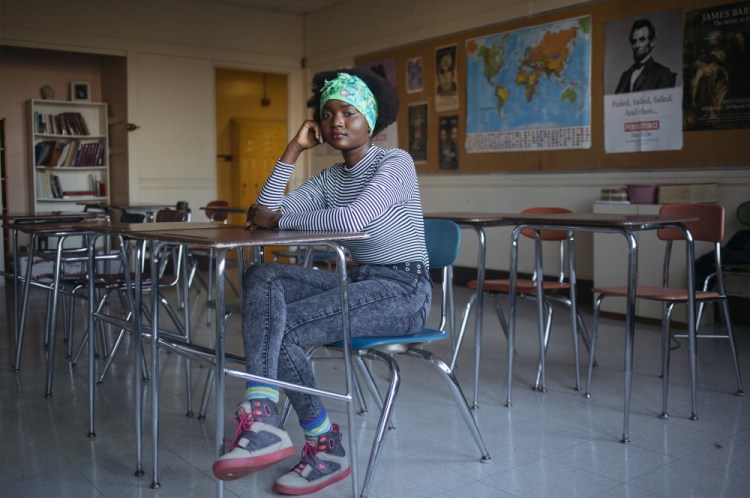 Brenda Viola, 17, a senior at Deering High School in Portland, came to the United States from a refugee camp in Kenya when she was 12 and now volunteers to help new immigrant students acclimate.