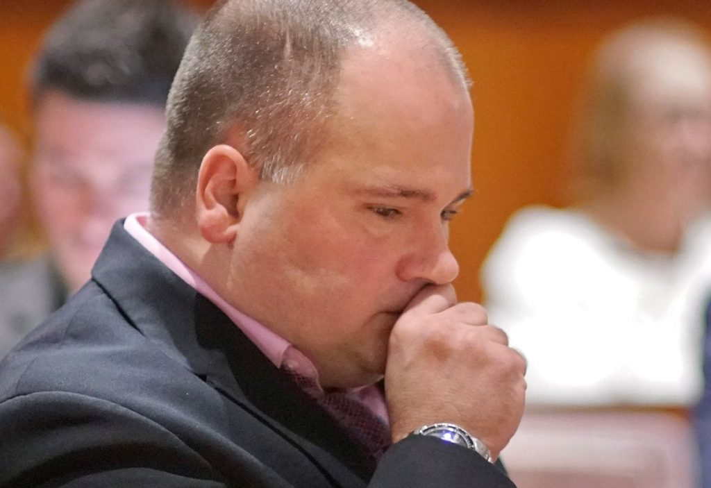 Anthony Sanborn clears his throat while listening to his attorney Amy Fairfield question former Portland detective Daniel Young on Thursday.