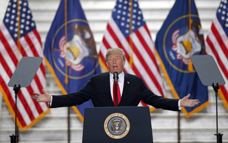 President Trump speaks at the Utah State Capitol Monday after traveling to Salt Lake City to announce plans to shrink two sprawling national monuments in Utah in a move that will delight the state's Republican politicians and many rural residents who see the lands as prime examples of federal overreach, but will enrage tribes and environmentalist groups who vow to immediately sue to preserve the monuments.