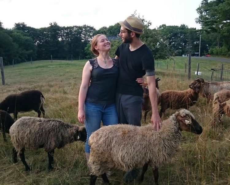 August DeLisle with his wife, Torie. The couple's WoodHaus Farm is in Waldoboro.