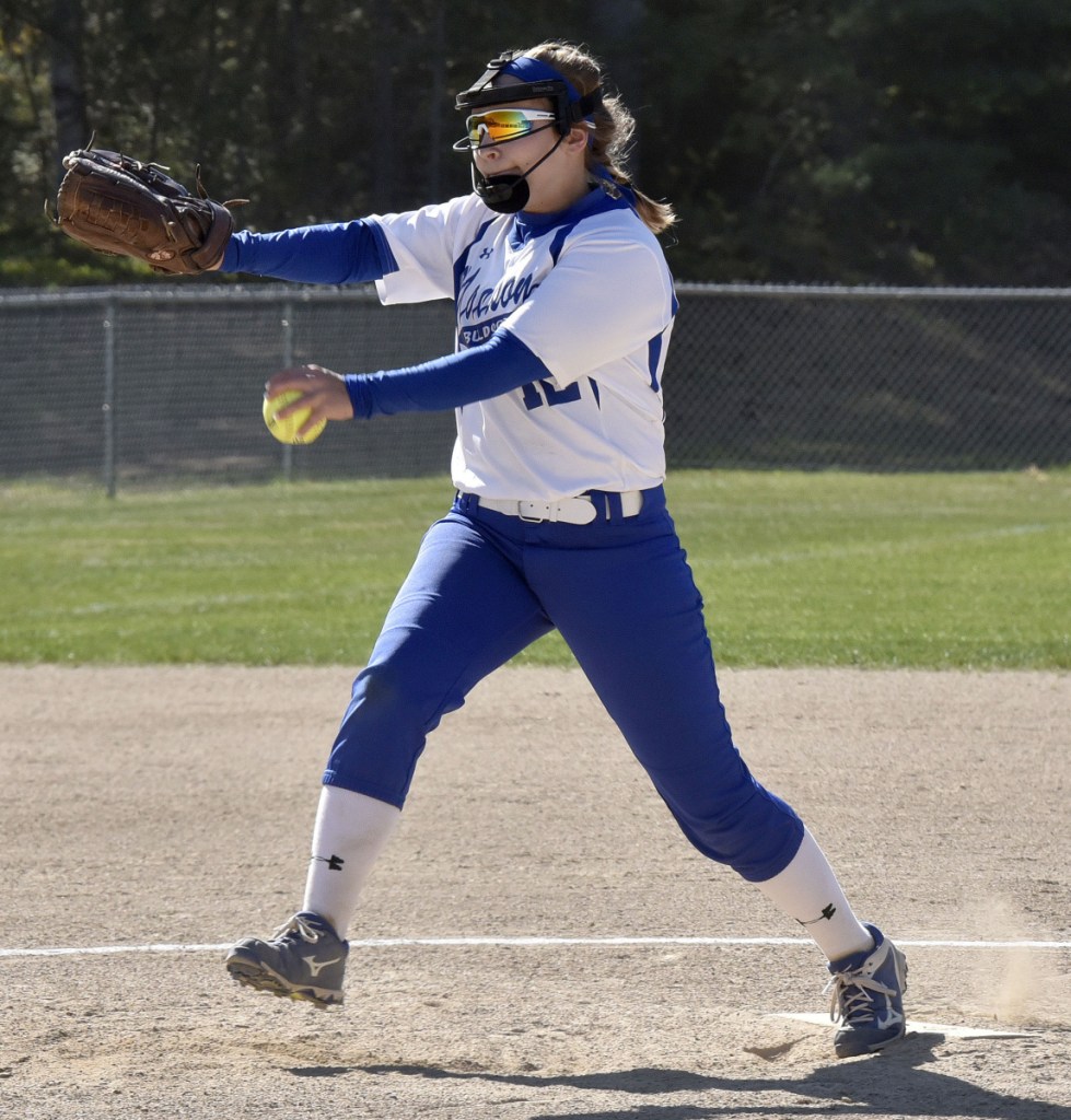 Madison pitcher Lauria LeBlanc delivers a pitch against Oak Hill during a Mountain Valley Conference game Monday afternoon in Madison.