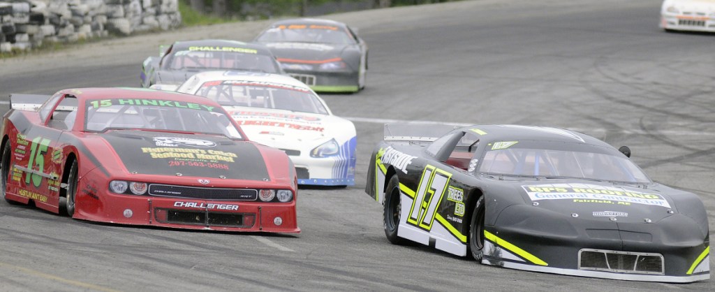 Chris Thorne of Sidney (17) leads the pack during the 2016 Coastal 200 at Wiscasset Speedway. Thorne went on to win the race that year.