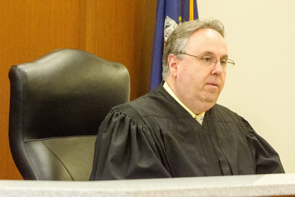 Justice Daniel Billings listens to closing arguments in Aubrey Armstrong's murder trial on Tuesday in Capital Judicial Center in Augusta.