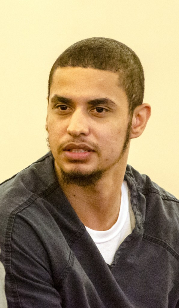 Dreaquan Foster listens during his sentencing hearing on Thursday in the Capital Judicial Center in Augusta. Foster pleaded guilty to charges related to a home invasion in Sidney in 2017.