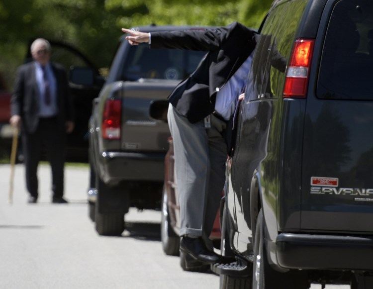 Justice William Stokes addresses jury members sitting in a van at a farm in Sidney on Tuesday during the opening arguments of the Alexander Biddle manslaughter trial.