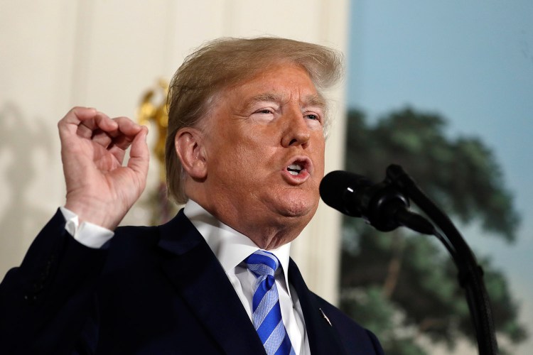 President Donald Trump delivers a statement on the Iran nuclear deal from the Diplomatic Reception Room of the White House, Tuesday, May 8, 2018, in Washington. (AP Photo/Evan Vucci)