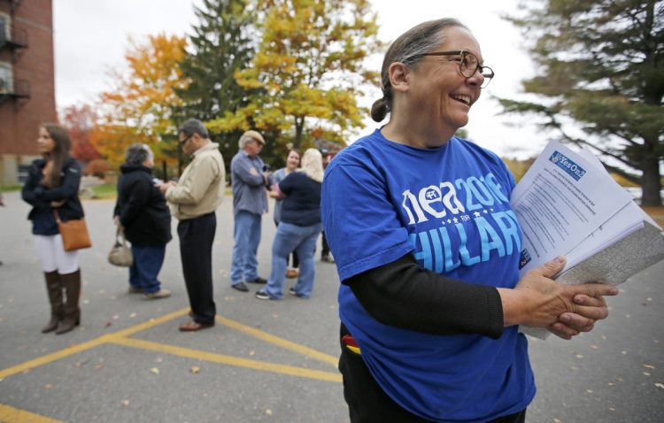 Lois Kilby-Chesley, the president of the state’s teachers’ union, attends a campaign event in 2016. “There are towns that in the past always passed the budget without a blink, and now they’re questioning the expense,” she said. “And it’s due to the fact that the state isn’t keeping up.”