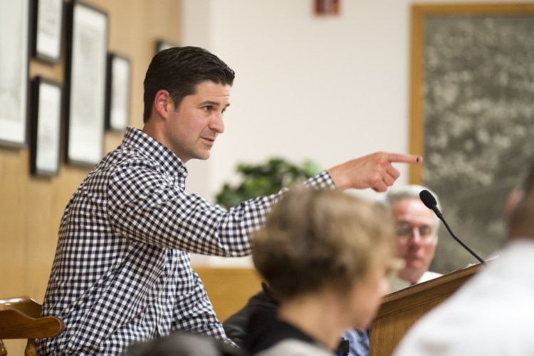 Waterville Mayor Nick Isgro is shown earlier this month at a budget meeting. Isgro survived a recall in Tuesday's election.