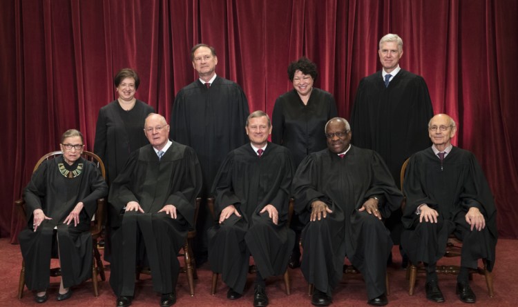 With the retirement of Justice Anthony Kennedy, front row, second from left, the U.S. Supreme Court will lose the judge who cast deciding votes on a number of landmark civil liberty cases.