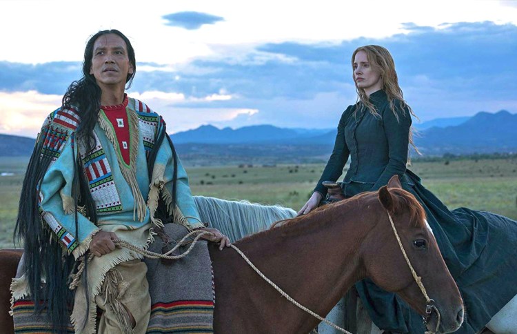 Michael Greyeyes and Jessica Chastain in "Woman Walks Ahead."