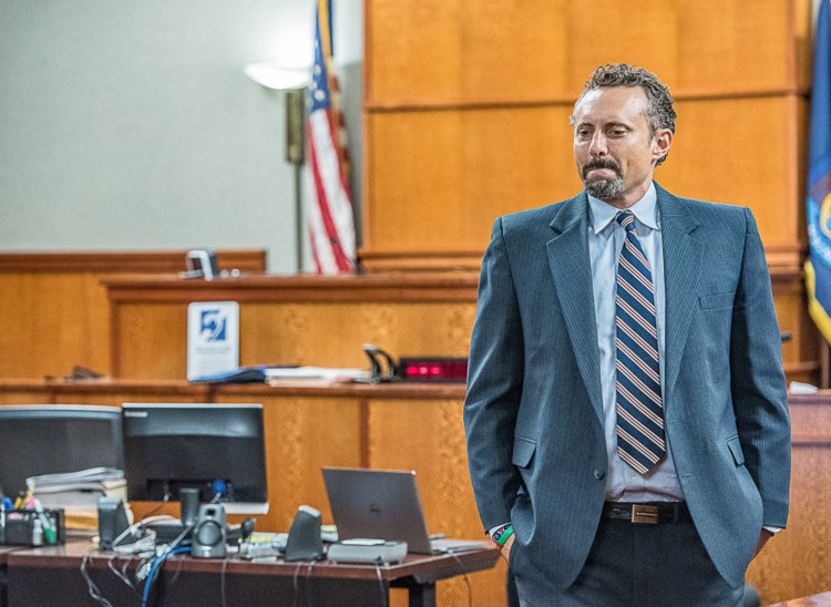 Seth Carey waits in the Portland Superior Court courtroom before his disbarment hearing on Wednesday afternoon. 