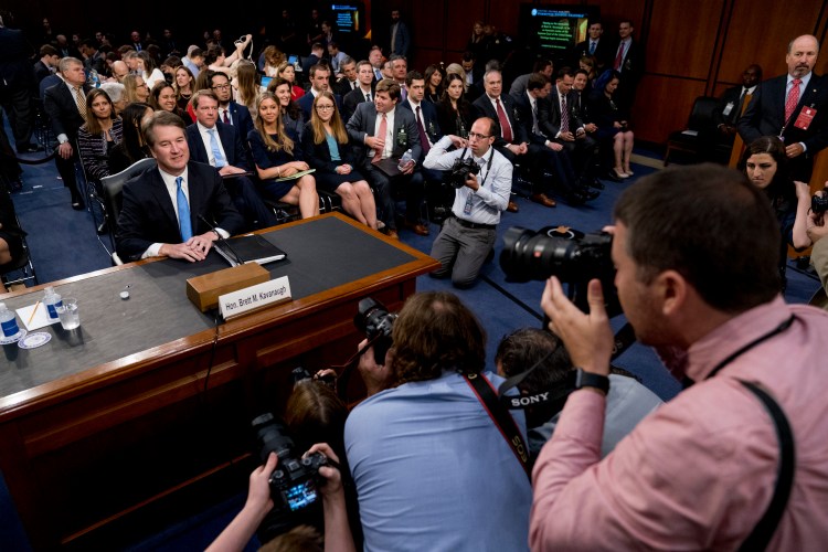 Brett Kavanaugh, a federal appeals court judge, arrives before the Senate Judiciary Committee for his confirmation hearing this month in Washington. 