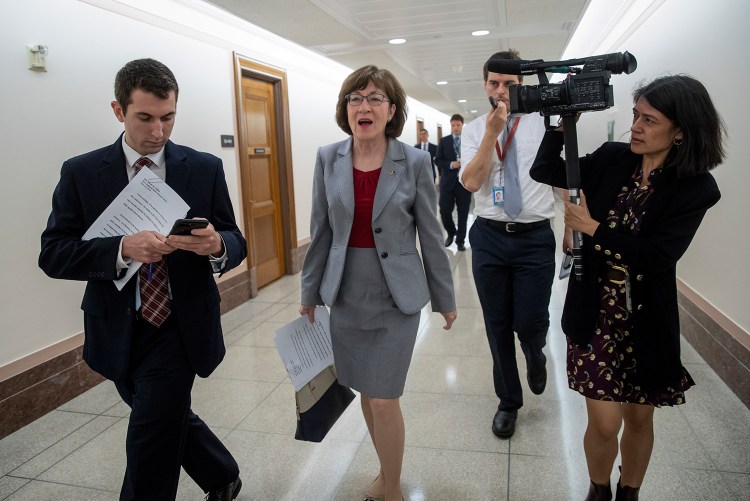 Sen. Susan Collins, R-Maine, a member of the Senate Judiciary Committee, comments on Supreme Court nominee Brett Kavanaugh amid scrutiny of a woman's claim he sexually assaulted her at a party when they were in high school, on Capitol Hill in Washington on Tuesday.