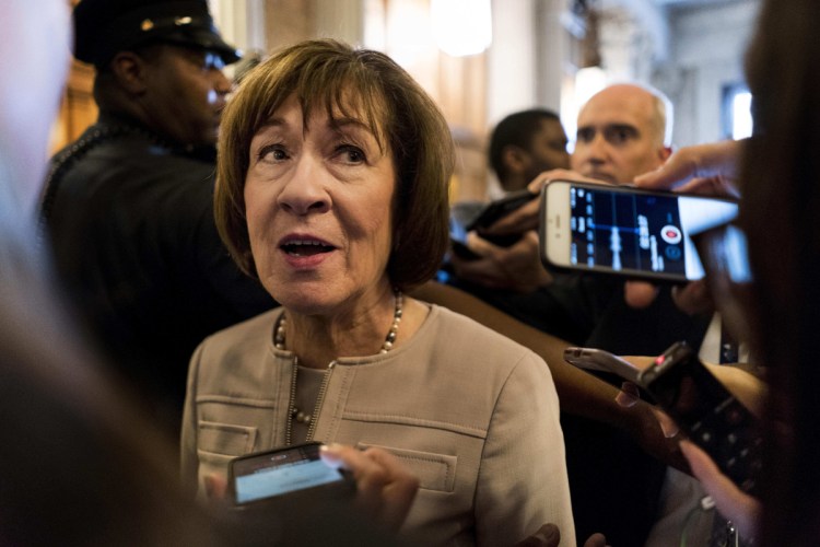 Sen. Susan Collins, R-Maine, talks to journalists following her speech Friday on the Senate floor, where she announced she would support Supreme Court nominee Brett Kavanaugh. In her speech, she said she understood the many concerns expressed about this nominee; she dismissed them all, one by one.