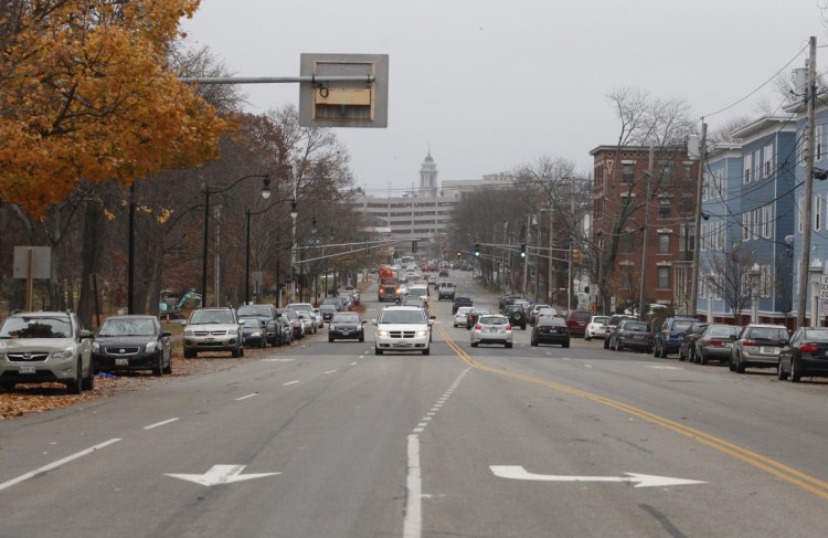 Portland's Park Avenue is seen in 2015, before the city built bike lanes that have created hazards, a reader says.