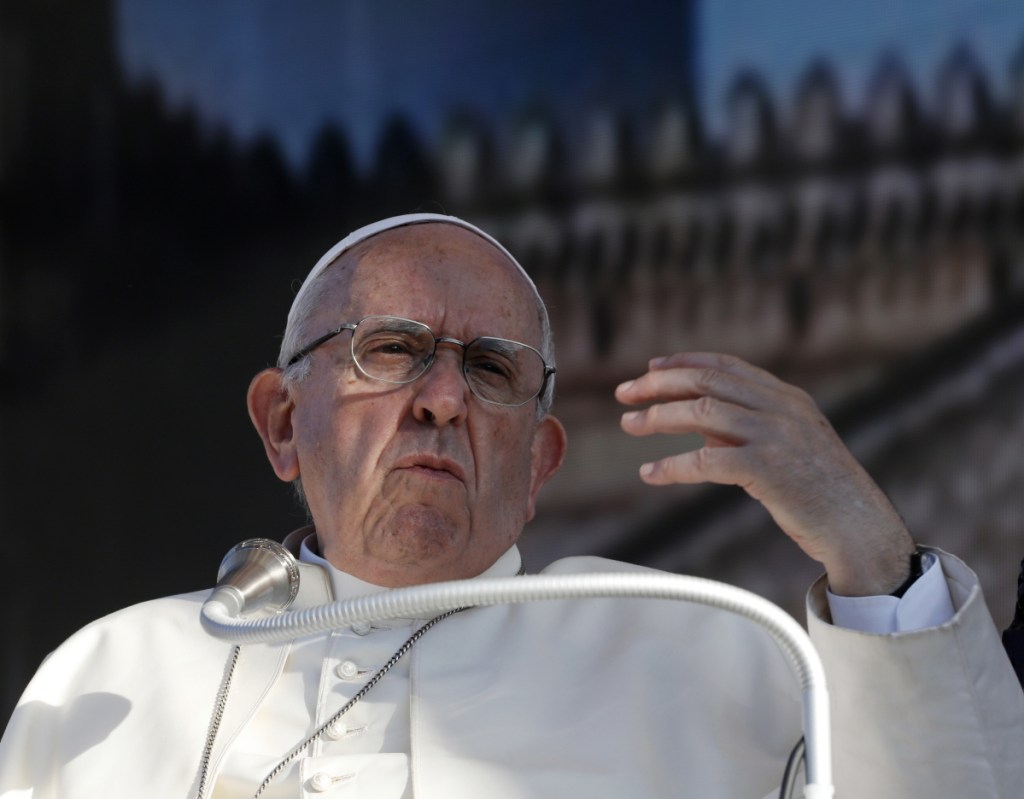 Pope Francis speaks during a meeting with youths in Palermo, Italy, on Sept. 15.