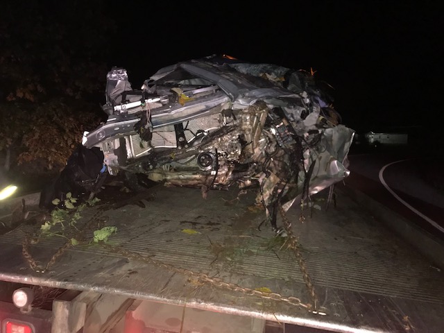 This car hit a rock wall near the Plymouth exit on I95.