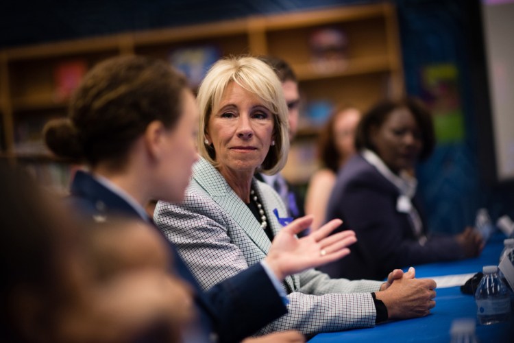 Secretary of Education Betsy DeVos during a tour of Ashland Elementary School in Manassas, Va., in April.