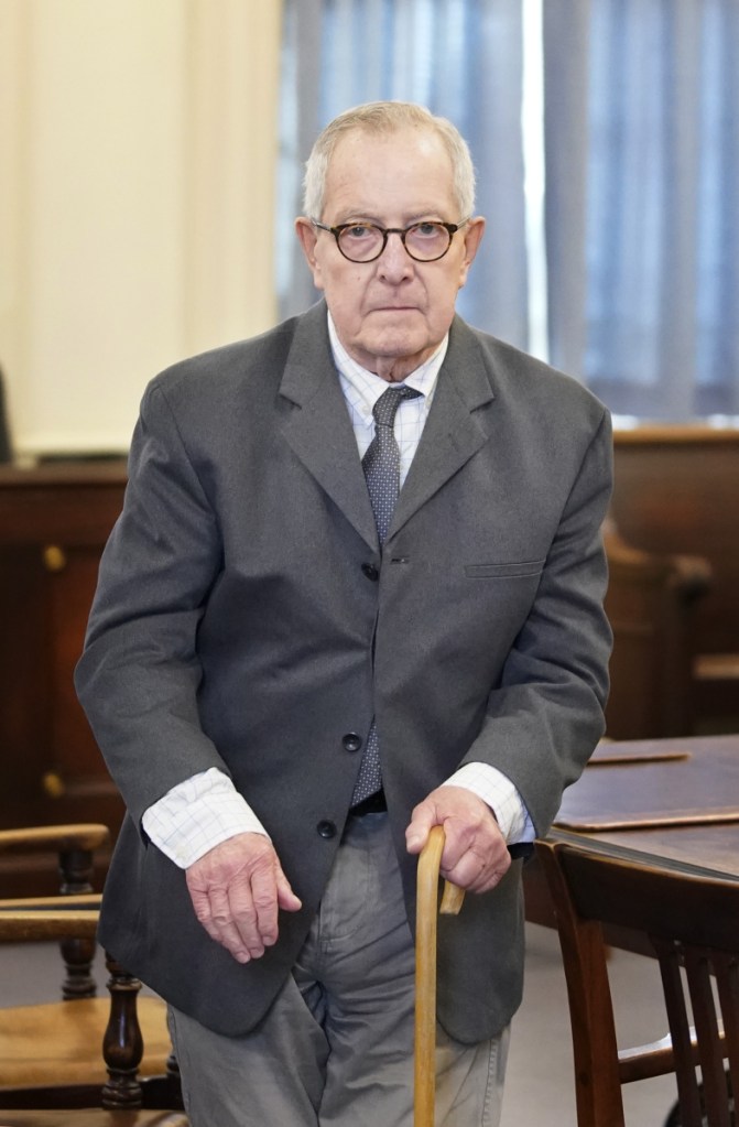 Ronald Paquin, 76, leaves York County Superior Court in Alfred on Nov. 29. The jury convicted him of 11 of 24 counts of gross sexual misconduct against one boy, but he was found not guilty of similar charges related to a second boy.