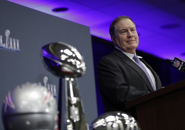 New England head coach Bill Belichick answers questions at a news conference on Monday in Atlanta, the day after the Patriots beat the Los Angeles Rams, 13-3, in Super Bowl LIII. (AP Photo/David J. Phillip)