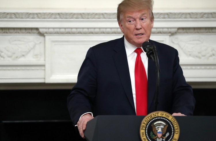 President Trump addresses the National Association of Attorneys General on Monday in the State Dining Room of the White House. After House Judiciary Committee Chairman Jerrold Nadler announced that his panel is sending document requests to 81 people linked to the president and his associates, Trump told reporters, "I cooperate all the time with everybody." He added: "You know the beautiful thing – no collusion. It's all a hoax."