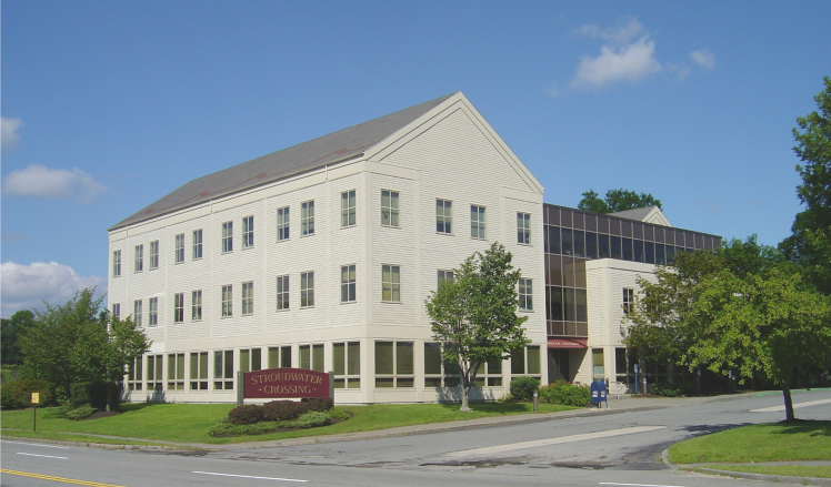 The clapboard-sided building fits right into in historic Stroudwater Village.