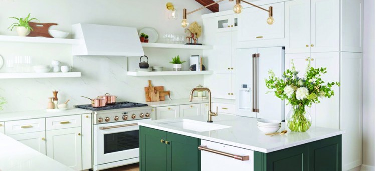 Commercial-grade appliances can perform as beautifully as they look. This kitchen is staged with customized appliances from Café.