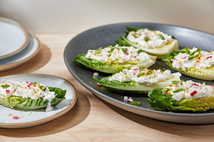 Gem Lettuce Boats with Feta, Radish and Scallion